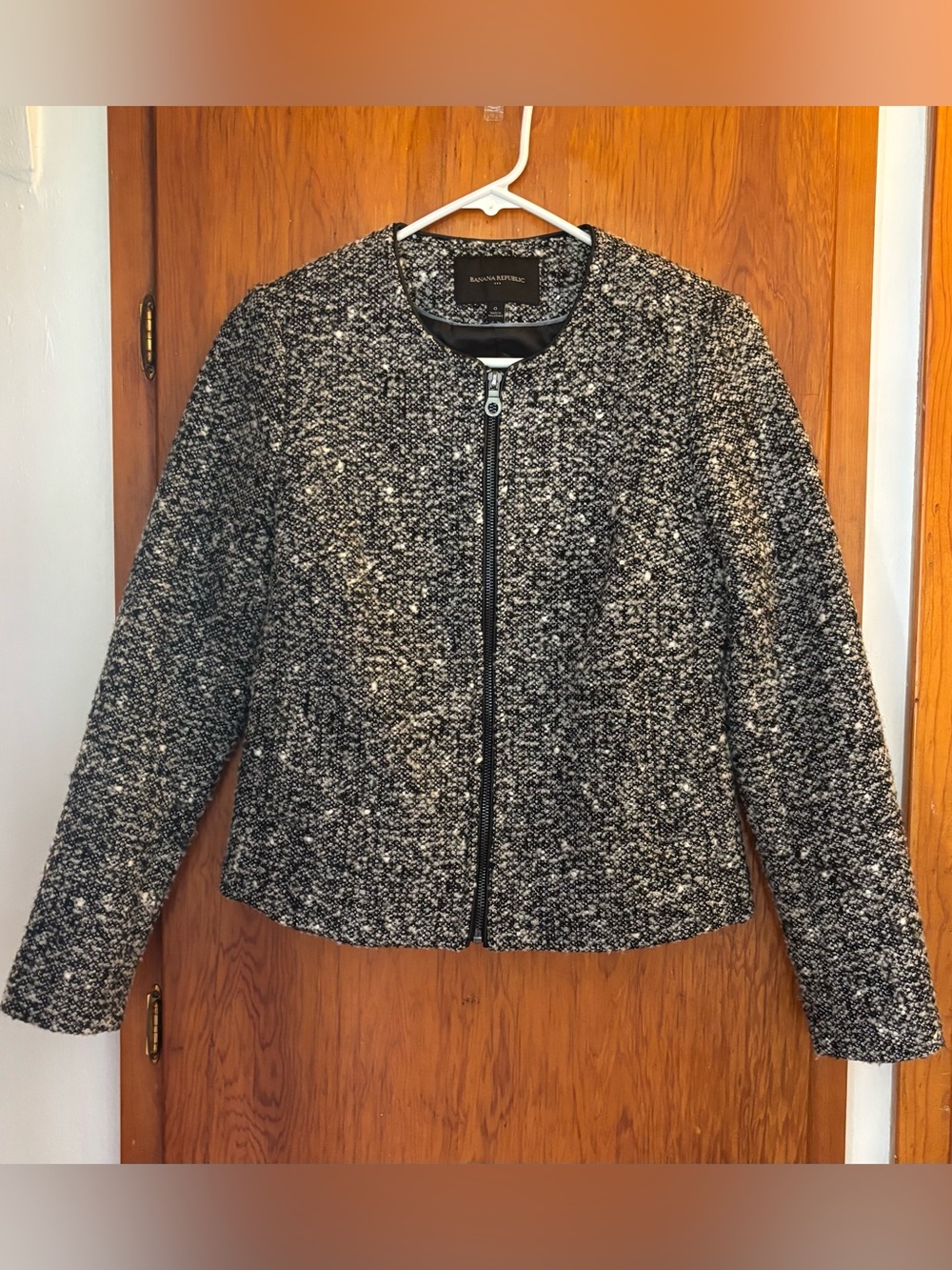 Banana Republic Black and White Tweed Zip Jacket Size 0